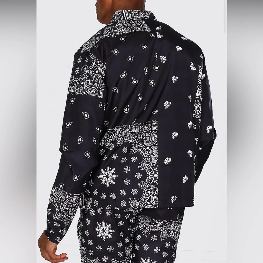 boohooMan Bandana Coach Jacket Size Large  Black/White.